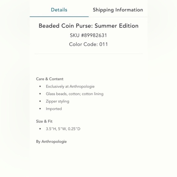 Anthropologie beaded coin purse-summer edition  size 3.5” by 5” - Picture 6 of 10